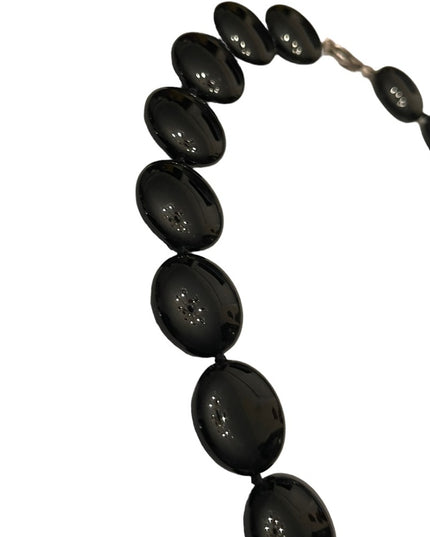 Stunning high quality large heavy Black onyx disk bead sterking silver necklace