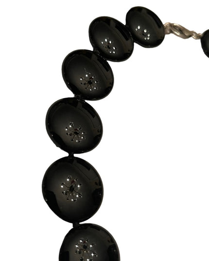 Stunning high quality large heavy Black onyx disk bead sterking silver necklace