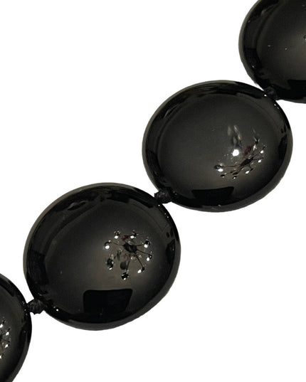 Stunning high quality large heavy Black onyx disk bead sterking silver necklace