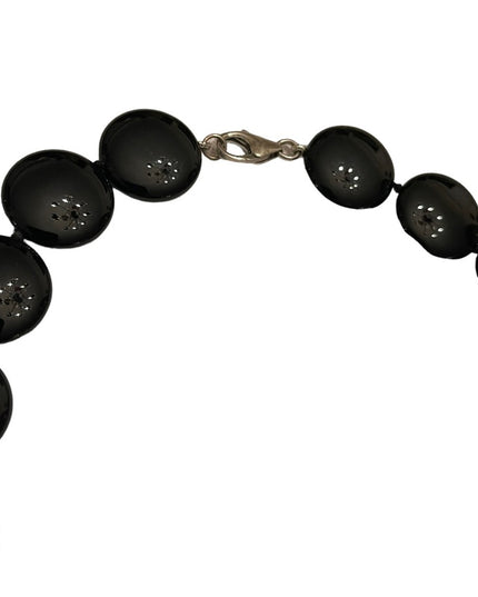 Stunning high quality large heavy Black onyx disk bead sterking silver necklace