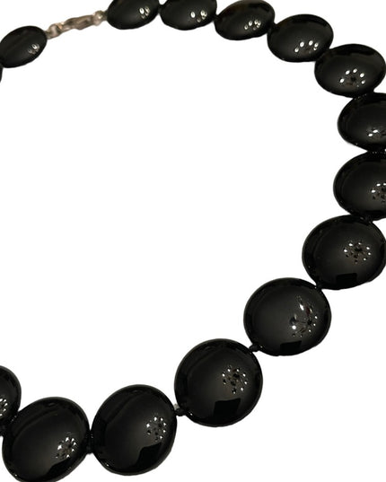 Stunning high quality large heavy Black onyx disk bead sterking silver necklace