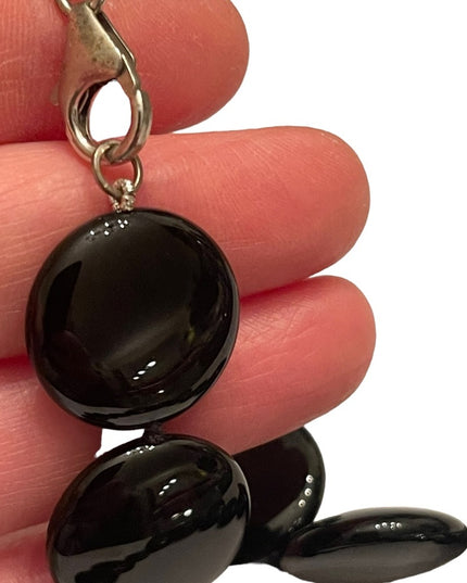 Stunning high quality large heavy Black onyx disk bead sterking silver necklace