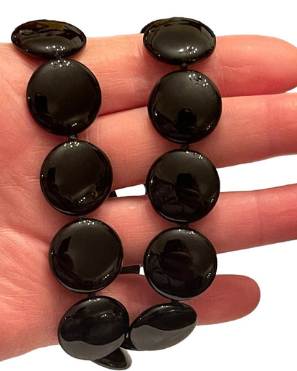 Stunning high quality large heavy Black onyx disk bead sterking silver necklace