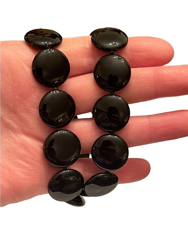 Stunning high quality large heavy Black onyx disk bead sterking silver necklace