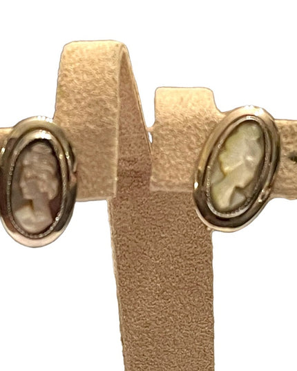 Vintage sterling silver Sarah Coventry Abalone CAMEO screw back earrings 925
