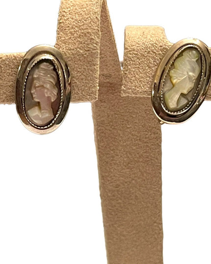 Vintage sterling silver Sarah Coventry Abalone CAMEO screw back earrings 925