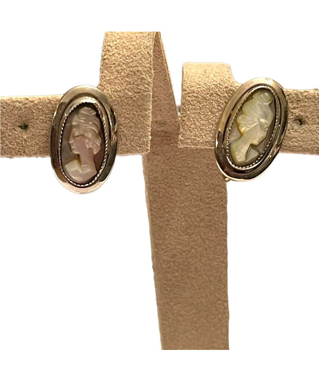 Vintage sterling silver Sarah Coventry Abalone CAMEO screw back earrings 925