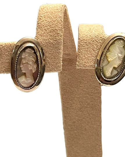 Vintage sterling silver Sarah Coventry Abalone CAMEO screw back earrings 925