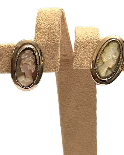 Vintage sterling silver Sarah Coventry Abalone CAMEO screw back earrings 925