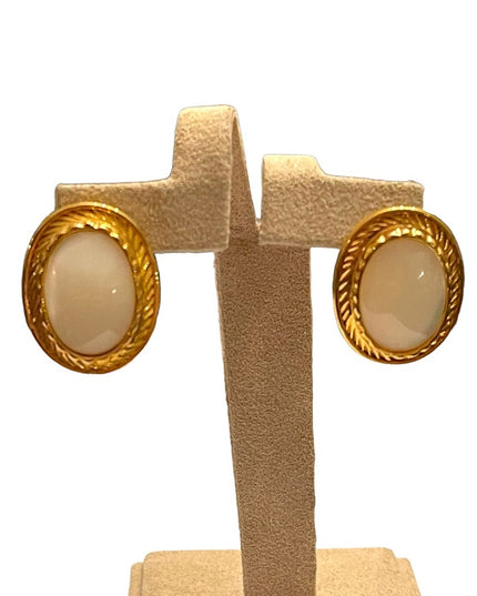 Stunning FAC Butler fancy gold plt MOP oval pierced earrings