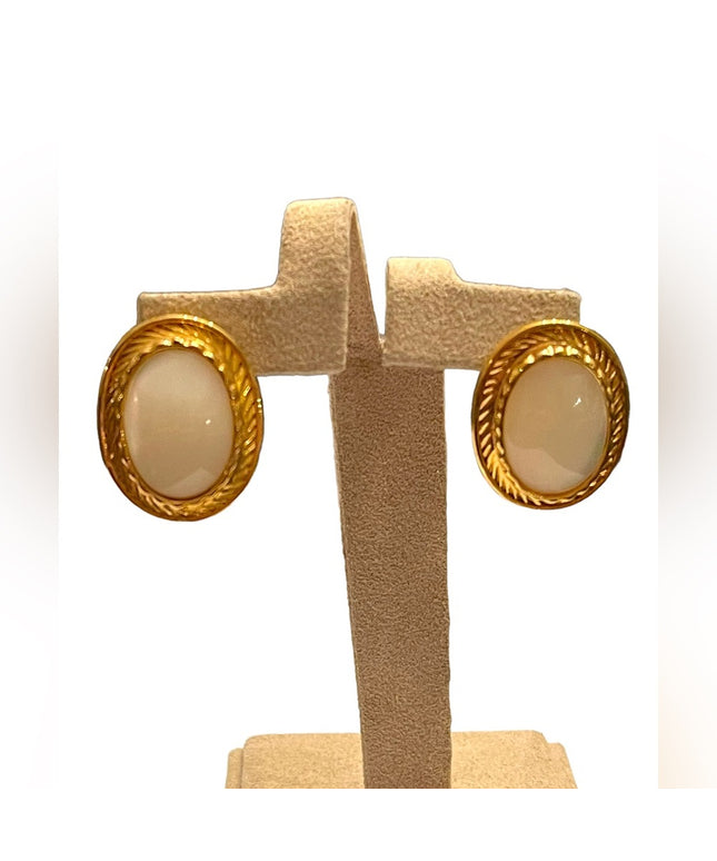 Stunning FAC Butler fancy gold plt MOP oval pierced earrings