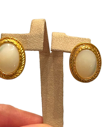 Stunning FAC Butler fancy gold plt MOP oval pierced earrings