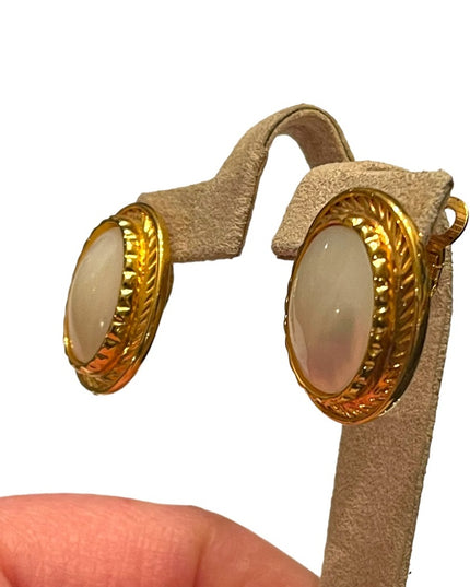 Stunning FAC Butler fancy gold plt MOP oval pierced earrings