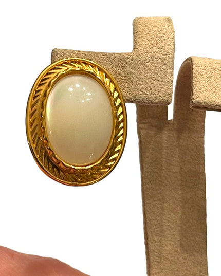 Stunning FAC Butler fancy gold plt MOP oval pierced earrings
