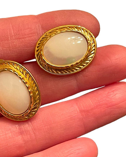 Stunning FAC Butler fancy gold plt MOP oval pierced earrings