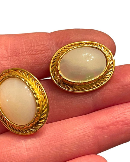 Stunning FAC Butler fancy gold plt MOP oval pierced earrings
