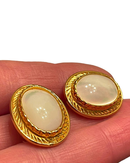 Stunning FAC Butler fancy gold plt MOP oval pierced earrings