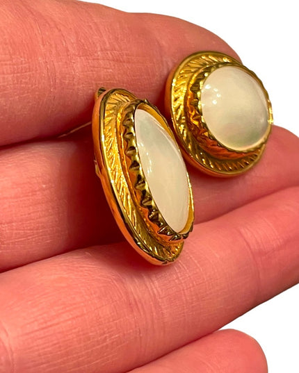 Stunning FAC Butler fancy gold plt MOP oval pierced earrings