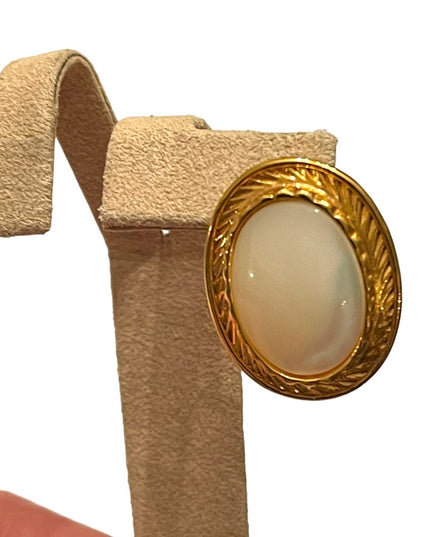 Stunning FAC Butler fancy gold plt MOP oval pierced earrings