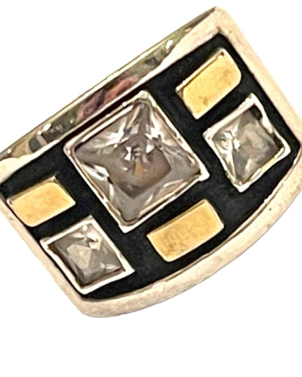 Stunning handmade 9k gold accent 925 Sterling Israel fancy CZ cigar band ring