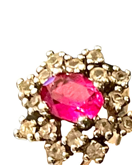 Vintage Simulated Pink sapphire CZ Fancy cluster dinner ring sterling silver 925