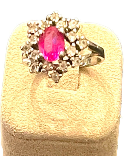 Vintage Simulated Pink sapphire CZ Fancy cluster dinner ring sterling silver 925