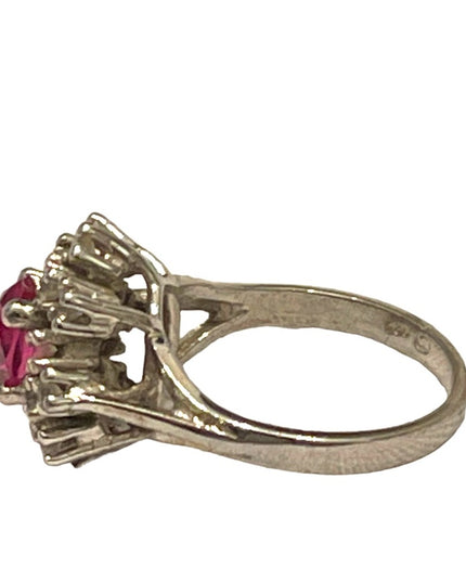Vintage Simulated Pink sapphire CZ Fancy cluster dinner ring sterling silver 925