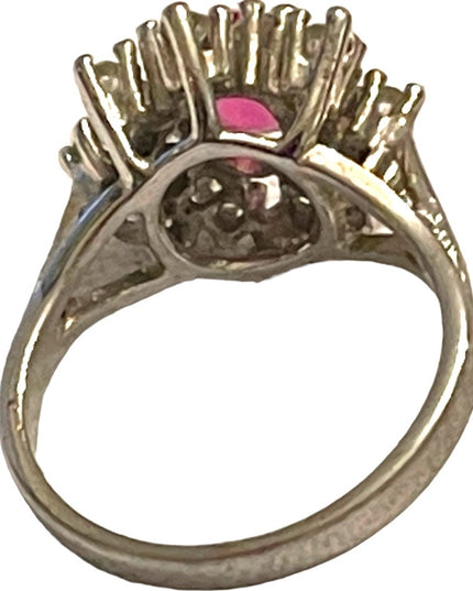 Vintage Simulated Pink sapphire CZ Fancy cluster dinner ring sterling silver 925