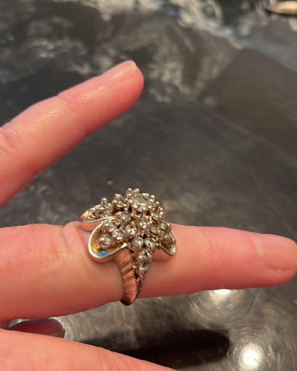 Stunning vintage large CZ cluster dinner ring Sterling silver 925