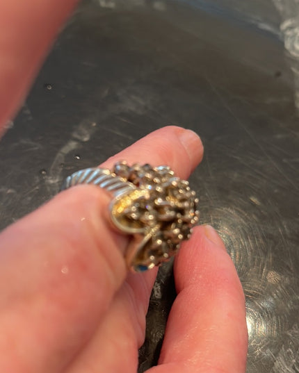 Stunning vintage large CZ cluster dinner ring Sterling silver 925
