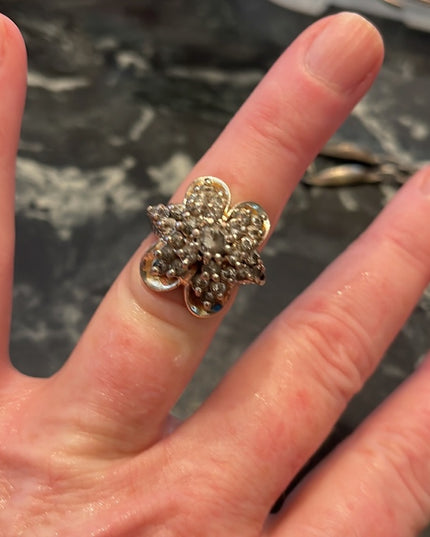 Stunning vintage large CZ cluster dinner ring Sterling silver 925
