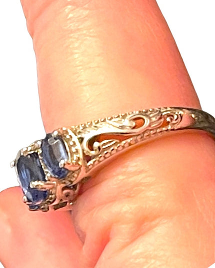 Stunning DJOY sapphire sterling silver ornate 925 ring high quality design