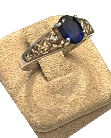Stunning sterling silver 925 Sim blue sapphire ornate ring