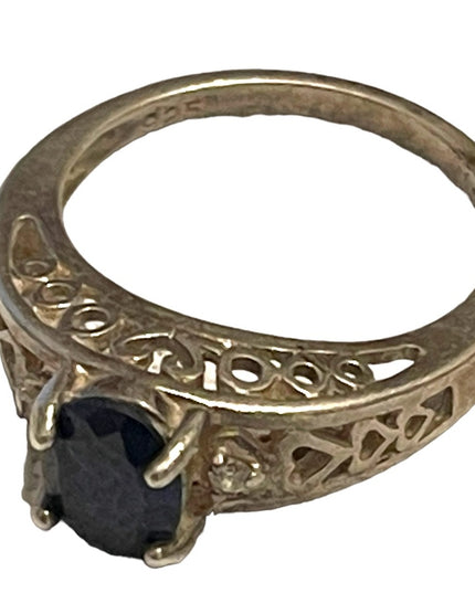 Stunning sterling silver 925 Sim blue sapphire ornate ring