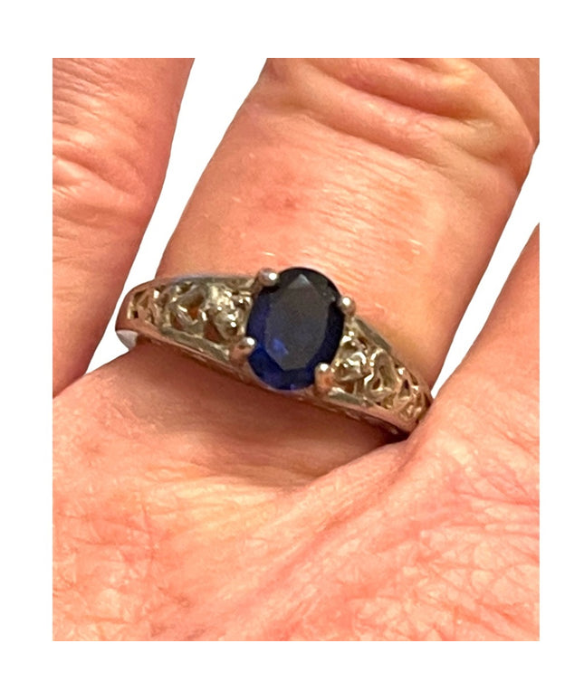 Stunning sterling silver 925 Sim blue sapphire ornate ring