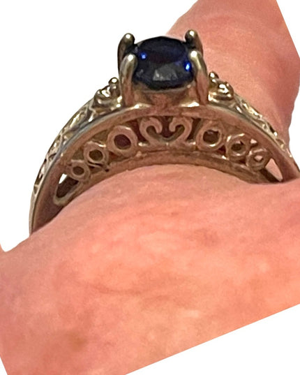 Stunning sterling silver 925 Sim blue sapphire ornate ring