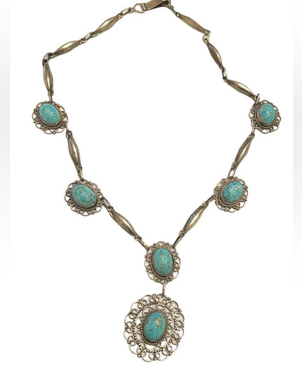 Plata De Jalisco VHLC Guad Mex 925 sterling RARE turquoise necklace southwestern