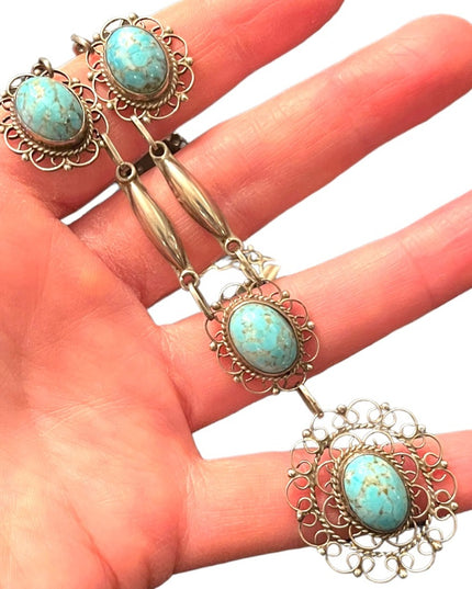 Plata De Jalisco VHLC Guad Mex 925 sterling RARE turquoise necklace southwestern