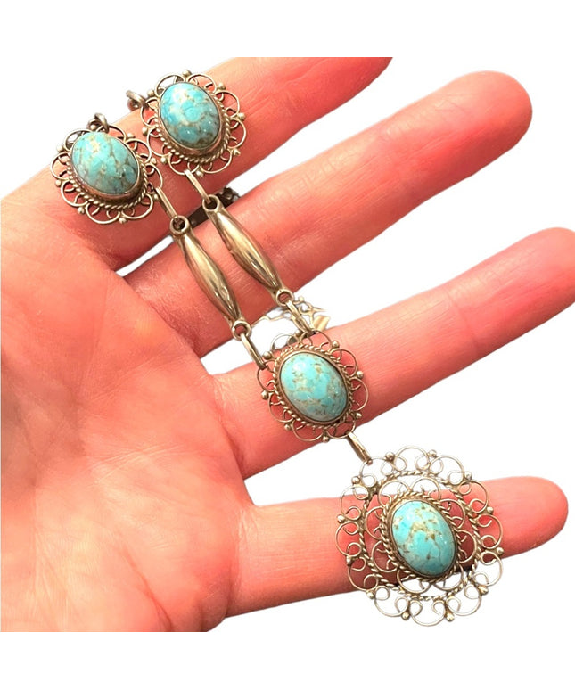 Plata De Jalisco VHLC Guad Mex 925 sterling RARE turquoise necklace southwestern