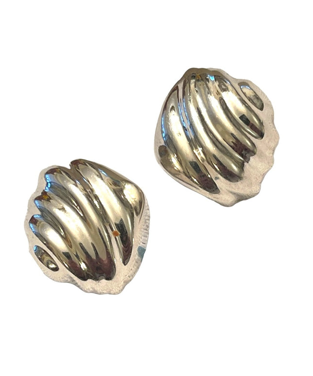 VTG Taxco Mexico MFV Signed artisan earrings Wave clip on sterling Silver 925