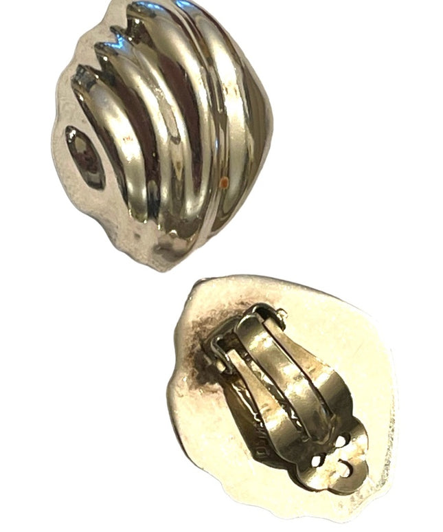 VTG Taxco Mexico MFV Signed artisan earrings Wave clip on sterling Silver 925