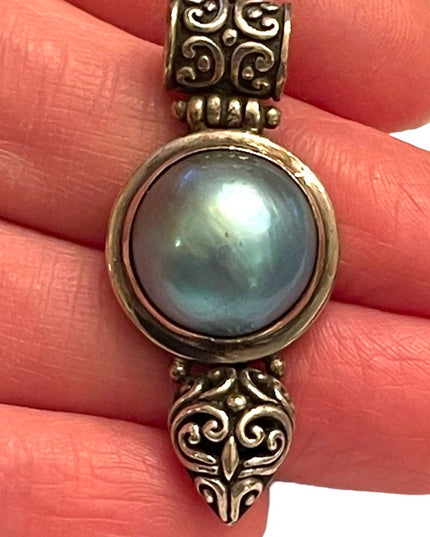 Stunning Blue Mabe Pearl Sterling silver 925 FNA Italy Bali style pendant
