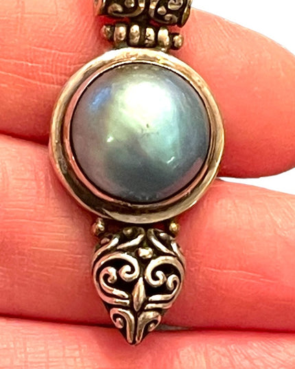 Stunning Blue Mabe Pearl Sterling silver 925 FNA Italy Bali style pendant