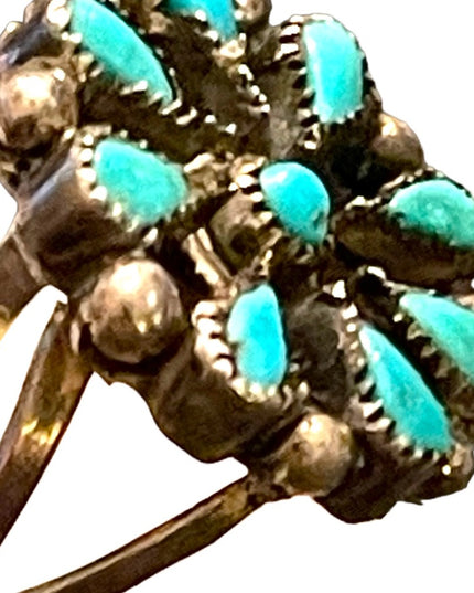 Vintage Southwestern Artisan Handmade turquoise silver flower ring