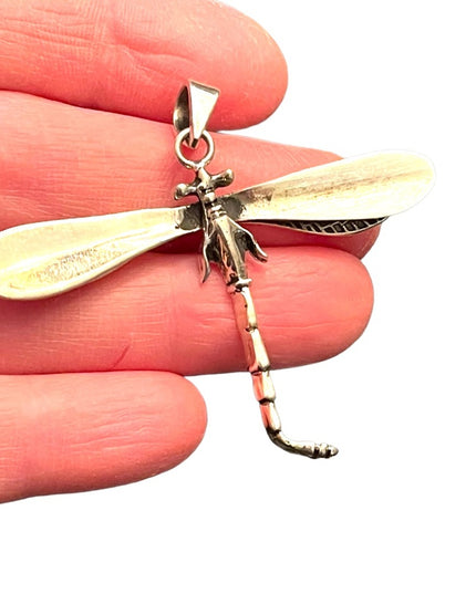 stunning vintage Sterling silver 925 Dragon fly large necklace pendant
