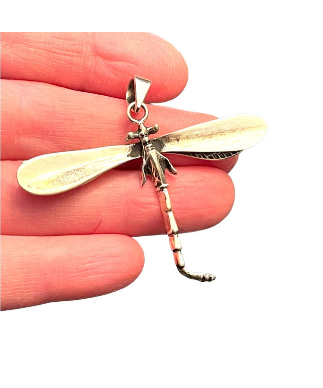 stunning vintage Sterling silver 925 Dragon fly large necklace pendant