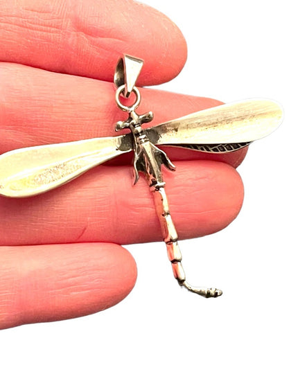 stunning vintage Sterling silver 925 Dragon fly large necklace pendant