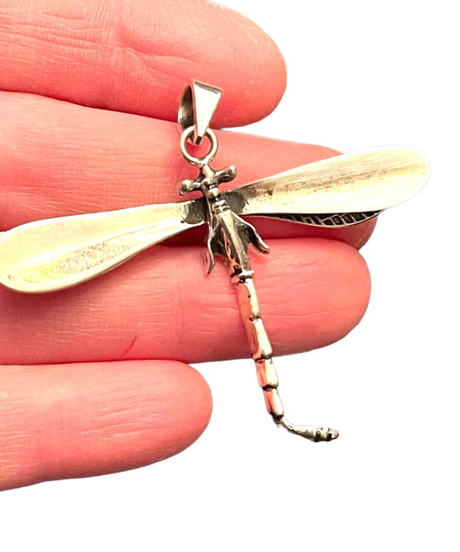 stunning vintage Sterling silver 925 Dragon fly large necklace pendant