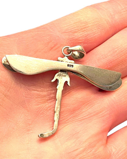 stunning vintage Sterling silver 925 Dragon fly large necklace pendant