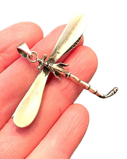 stunning vintage Sterling silver 925 Dragon fly large necklace pendant